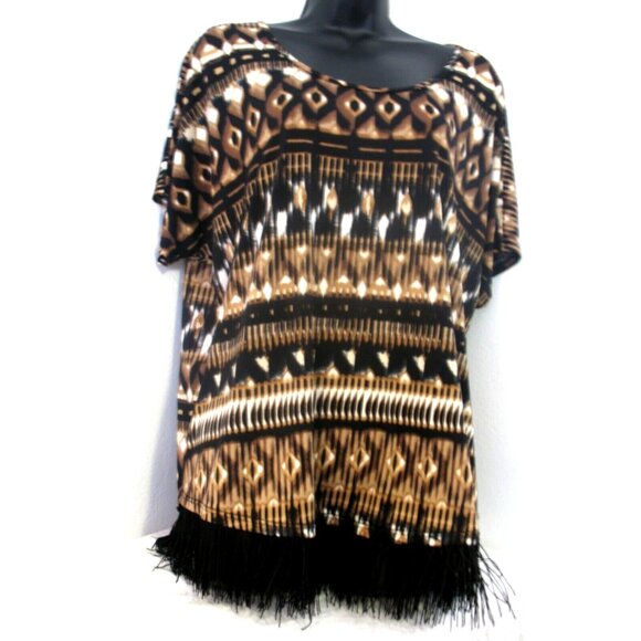 Notations blouse. Animal Print scoop neck with Fringes, Short sleeve XL - Picture 2 of 9